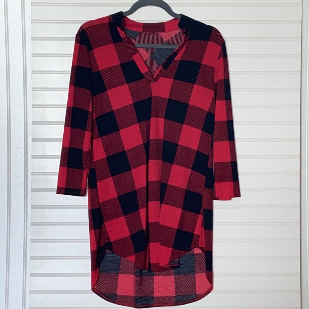 Red Buffalo Plaid Long Sleeve Tunic - Picture 2 of 3